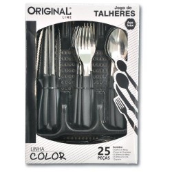 COLOR PRETO - FAQUEIRO 25 PCS  C/ PORTA TALHER