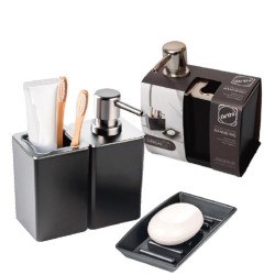 AÇO ESCOVADO - CJ BANHEIRO - DISPENSER/ P.ESCOVA/ SABONETEIRA