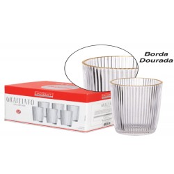 GLASS - COPO LD 370ML JG C/ 06 PCS GRAFFIATO C/ BORDA DOURADA